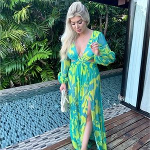 Hot Miami Stlyes Lime Green cutout skit maxi dress!